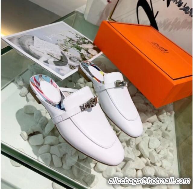 Top Design Hermes Calfskin Oz Mules 033135 White