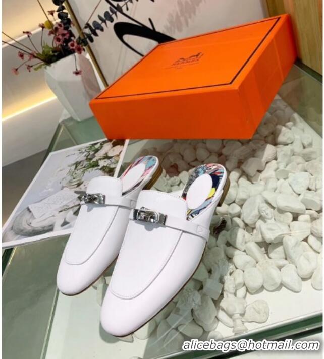 Top Design Hermes Calfskin Oz Mules 033135 White