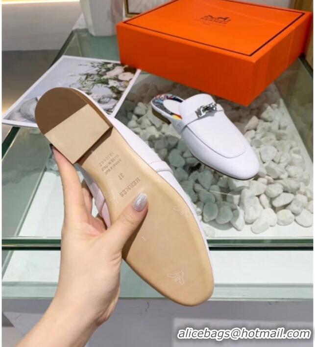 Top Design Hermes Calfskin Oz Mules 033135 White