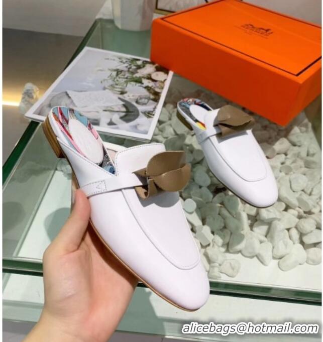 Top Design Hermes Calfskin Oz Mules 033135 White