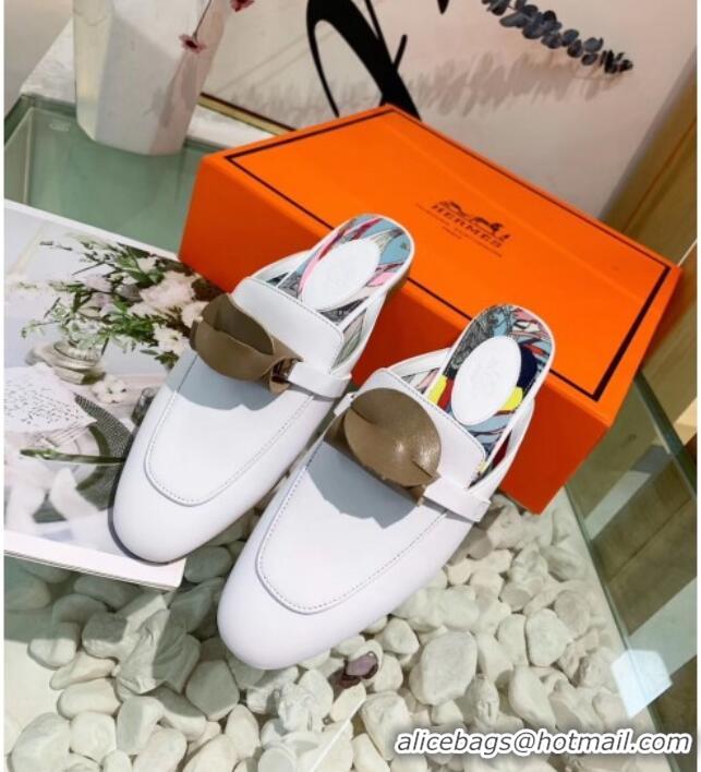 Top Design Hermes Calfskin Oz Mules 033135 White