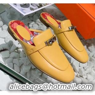 Unique Style Hermes Calfskin Oz Mules 033135 Yellow