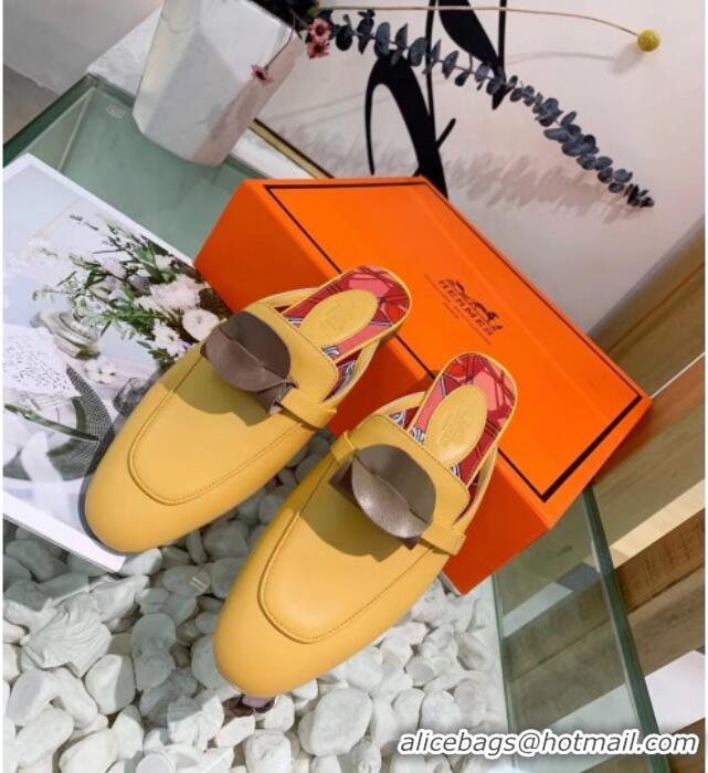 Unique Style Hermes Calfskin Oz Mules 033135 Yellow