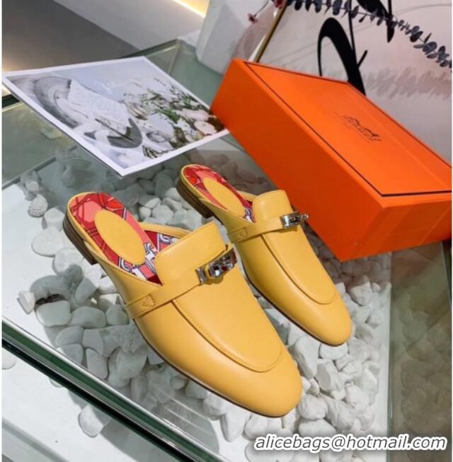 Unique Style Hermes Calfskin Oz Mules 033135 Yellow