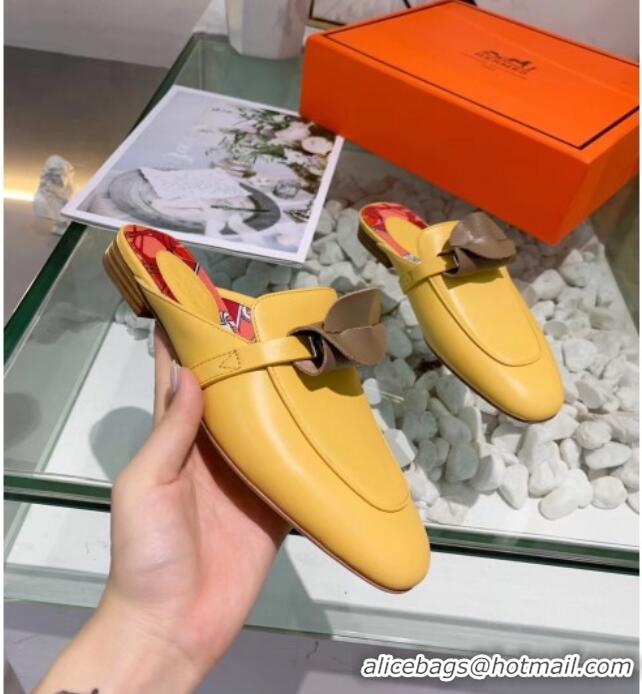 Unique Style Hermes Calfskin Oz Mules 033135 Yellow