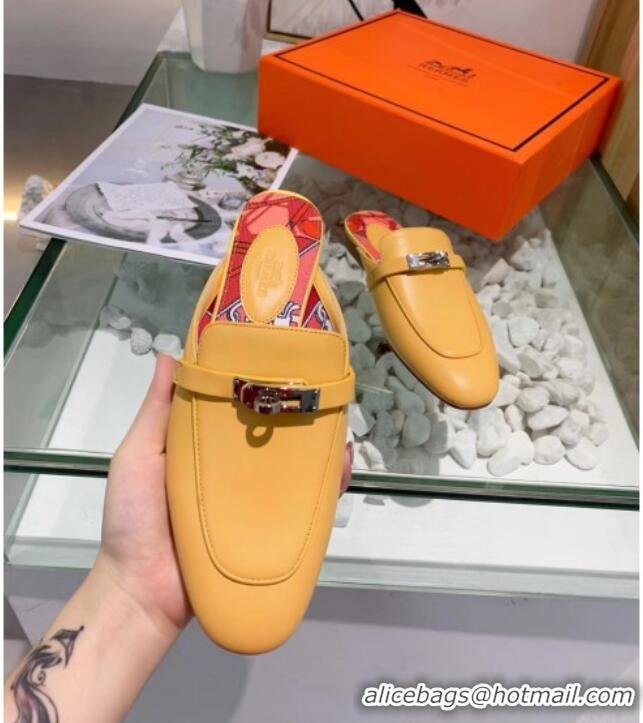 Unique Style Hermes Calfskin Oz Mules 033135 Yellow