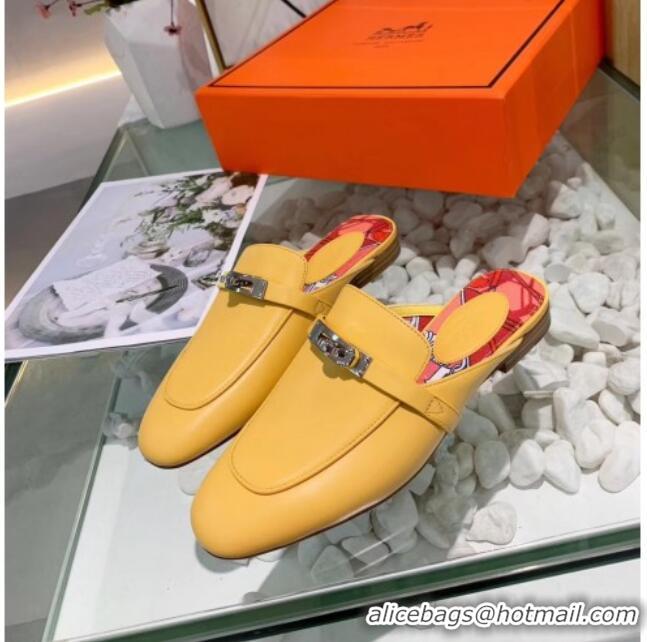 Unique Style Hermes Calfskin Oz Mules 033135 Yellow