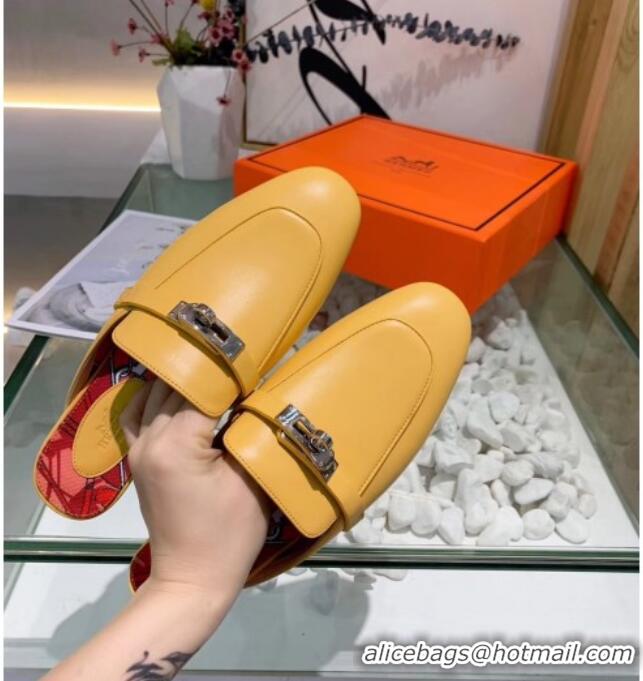 Unique Style Hermes Calfskin Oz Mules 033135 Yellow