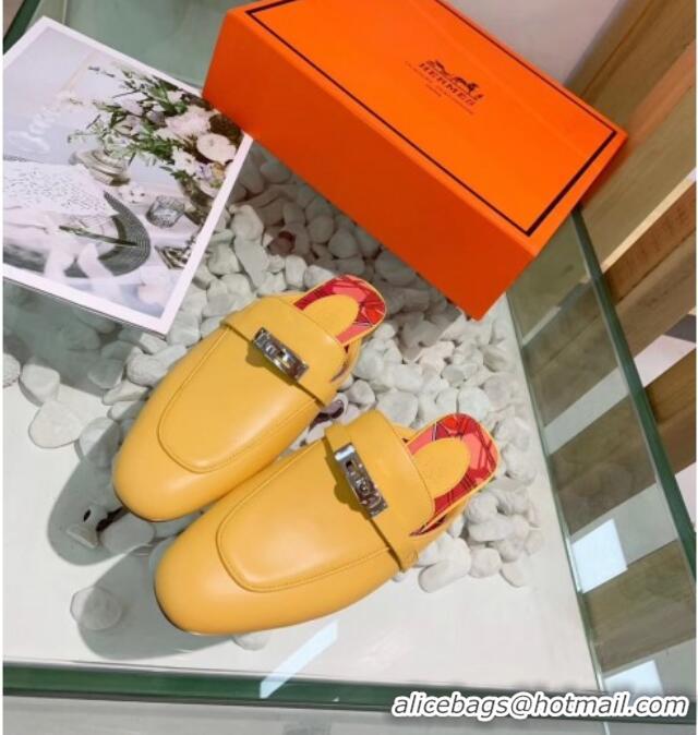 Unique Style Hermes Calfskin Oz Mules 033135 Yellow