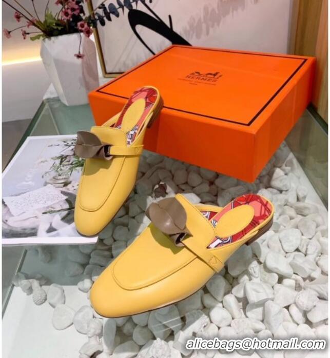 Unique Style Hermes Calfskin Oz Mules 033135 Yellow