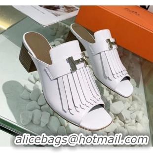 Luxury Cheap Hermes Alma Sandal With Fringe 5.5cmHeel 033146 White