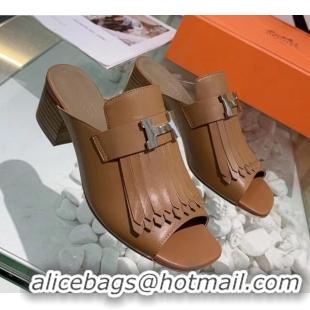 Best Price Hermes Alma Sandal With Fringe 5.5cmHeel 033146 Brown