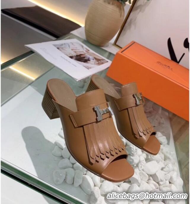 Best Price Hermes Alma Sandal With Fringe 5.5cmHeel 033146 Brown