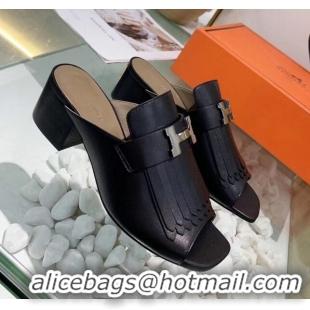 Top Quality Hermes Alma Sandal With Fringe 5.5cmHeel 033146 Black