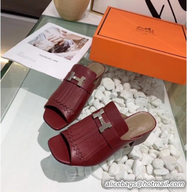 Shop Duplicate Hermes Alma Sandal With Fringe 5.5cmHeel 033146 Burgundy