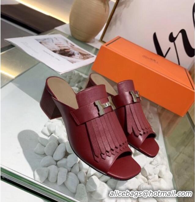 Shop Duplicate Hermes Alma Sandal With Fringe 5.5cmHeel 033146 Burgundy