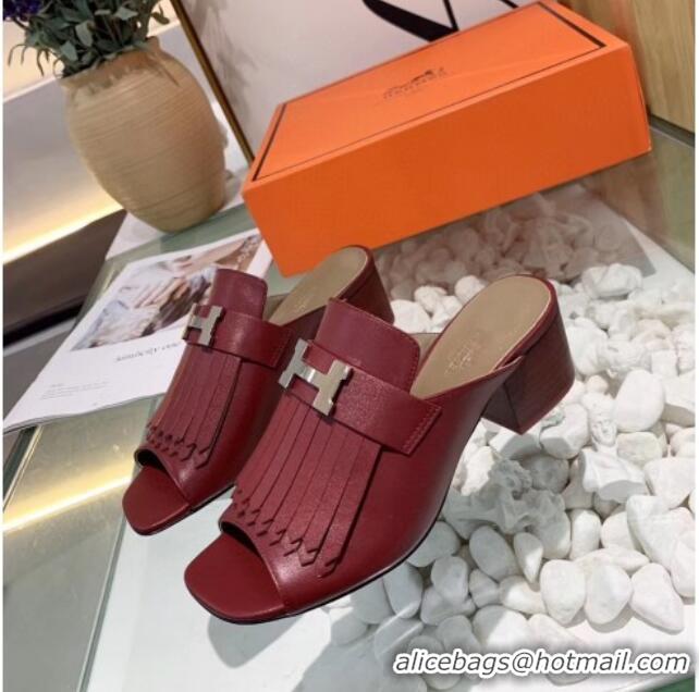 Shop Duplicate Hermes Alma Sandal With Fringe 5.5cmHeel 033146 Burgundy