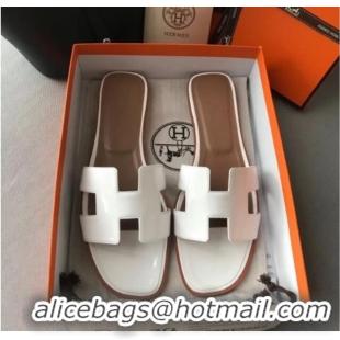 Good Product Hermes Patent Calfskin Leather Oran H Flat Slipper Sandals 40101 White