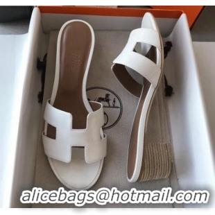 Best Product Hermes Patent Calfskin Leather Oasis Slipper Sandals With 5cm Heel 040117 White