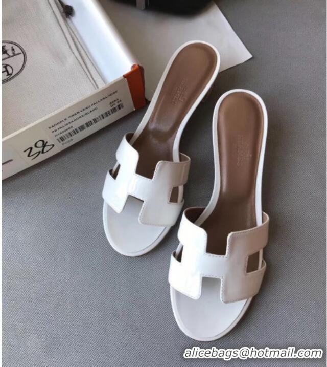 Best Product Hermes Patent Calfskin Leather Oasis Slipper Sandals With 5cm Heel 040117 White