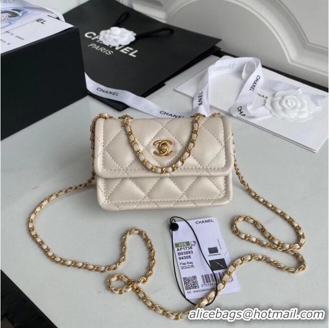 New Discount Chanel mini flap bag Sheepskin & Gold-Tone Metal AP1738 Beige