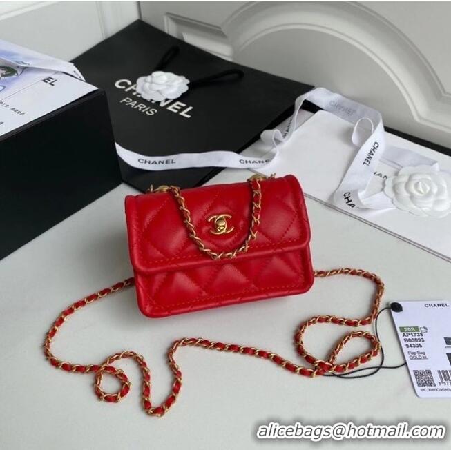 Low Cost Chanel mini flap bag Sheepskin & Gold-Tone Metal AP1738 Red