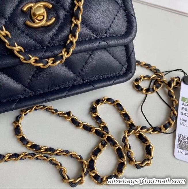 Top Grade Chanel mini flap bag Sheepskin & Gold-Tone Metal AP1738 royal blue