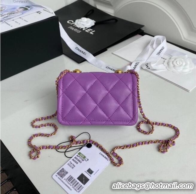 Pretty Style Chanel mini flap bag Sheepskin & Gold-Tone Metal AP1738 purple