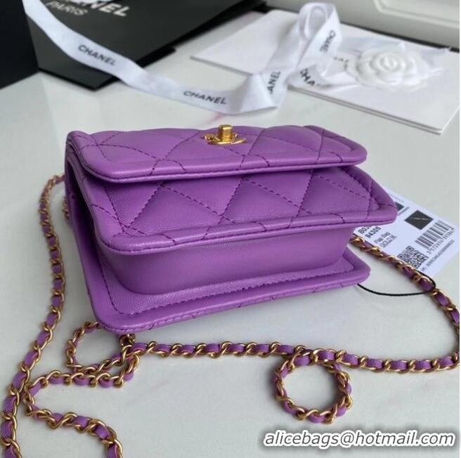 Pretty Style Chanel mini flap bag Sheepskin & Gold-Tone Metal AP1738 purple