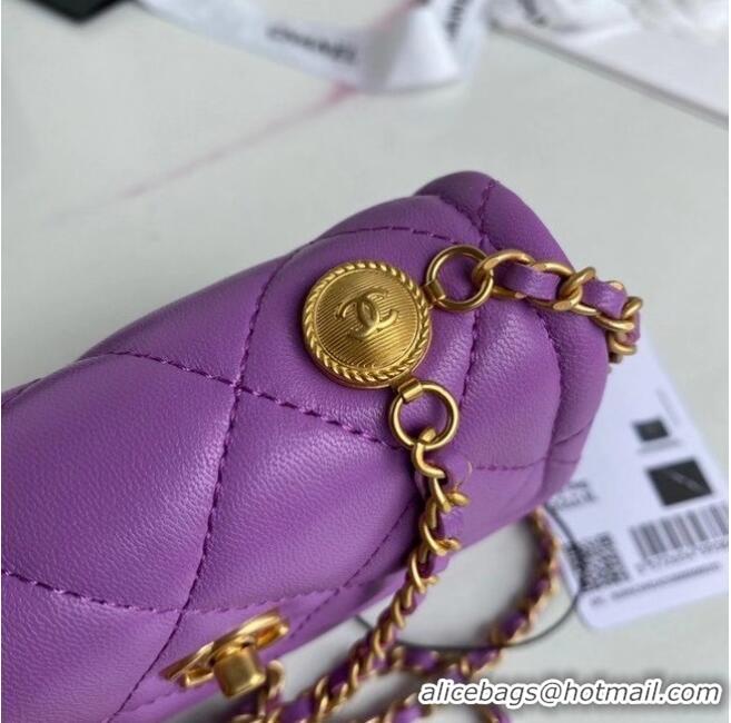 Pretty Style Chanel mini flap bag Sheepskin & Gold-Tone Metal AP1738 purple