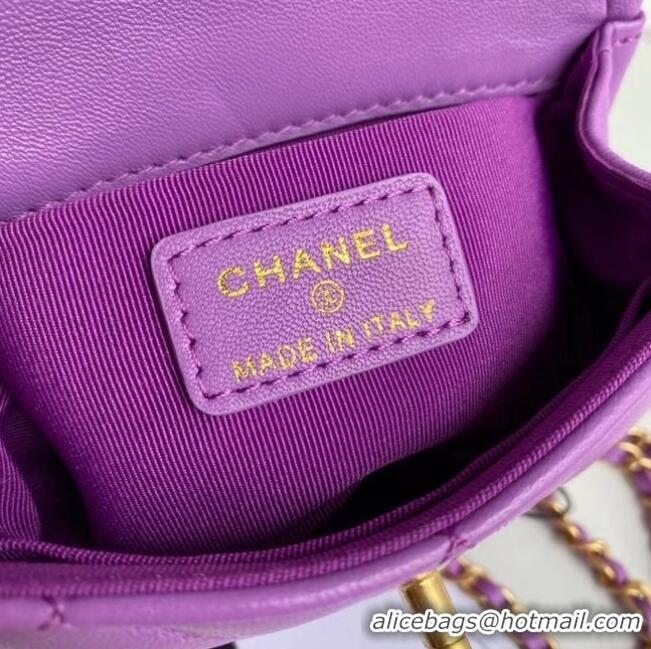 Pretty Style Chanel mini flap bag Sheepskin & Gold-Tone Metal AP1738 purple