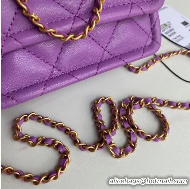 Pretty Style Chanel mini flap bag Sheepskin & Gold-Tone Metal AP1738 purple