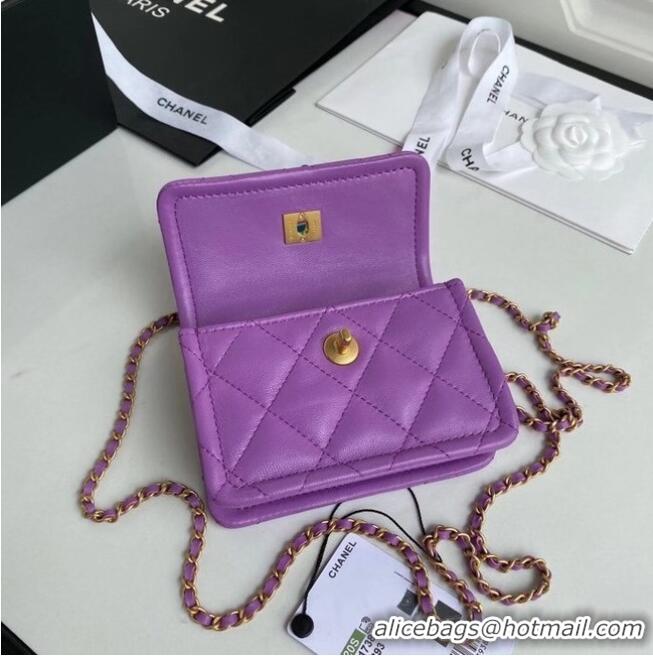 Pretty Style Chanel mini flap bag Sheepskin & Gold-Tone Metal AP1738 purple