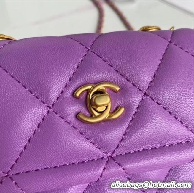 Pretty Style Chanel mini flap bag Sheepskin & Gold-Tone Metal AP1738 purple