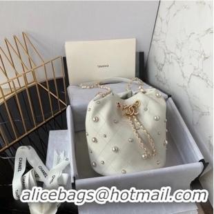 Best Price Chanel small drawstring bag Lambskin & Gold Metal AS2322 white