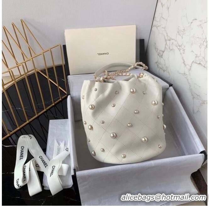 Best Price Chanel small drawstring bag Lambskin & Gold Metal AS2322 white