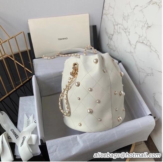 Best Price Chanel small drawstring bag Lambskin & Gold Metal AS2322 white