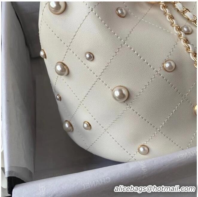 Best Price Chanel small drawstring bag Lambskin & Gold Metal AS2322 white