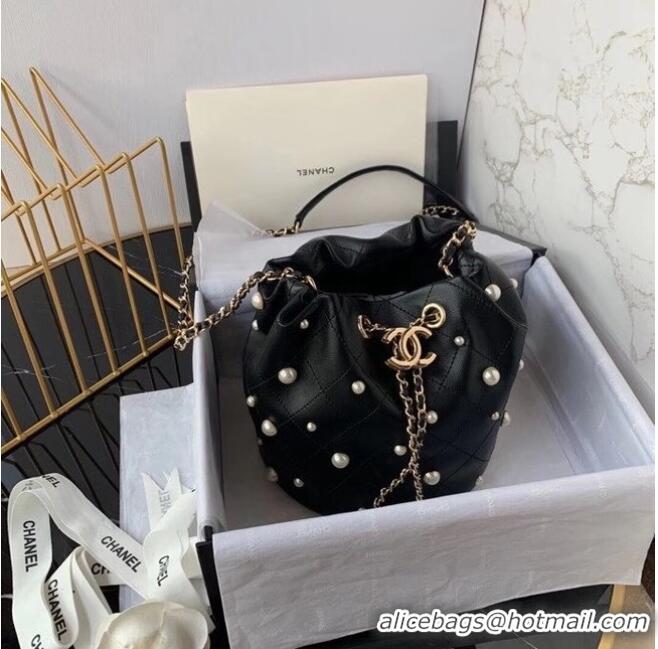 Buy Cheap Chanel small drawstring bag Lambskin & Gold Metal AS2322 Black