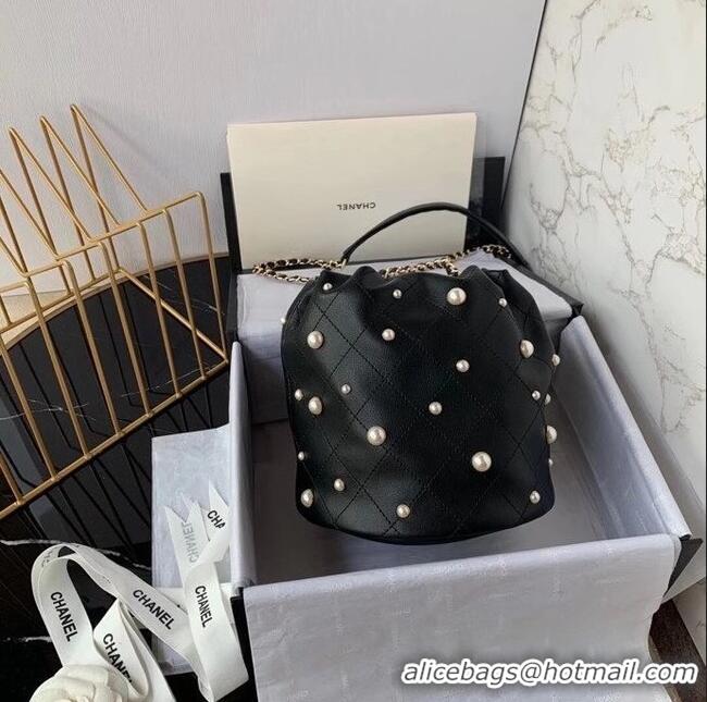 Buy Cheap Chanel small drawstring bag Lambskin & Gold Metal AS2322 Black