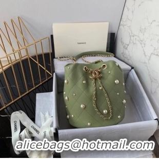 Super Quality Chanel small drawstring bag Lambskin & Gold Metal AS2322 green