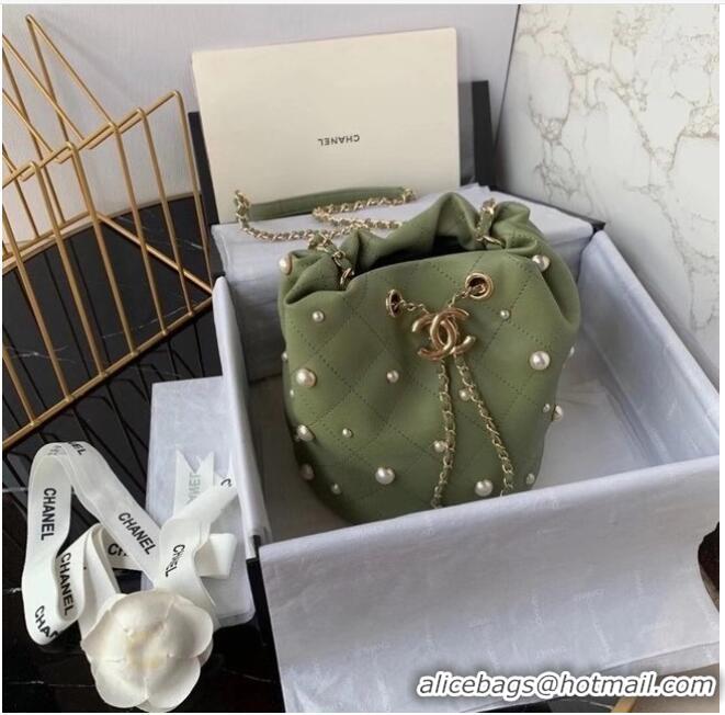 Super Quality Chanel small drawstring bag Lambskin & Gold Metal AS2322 green