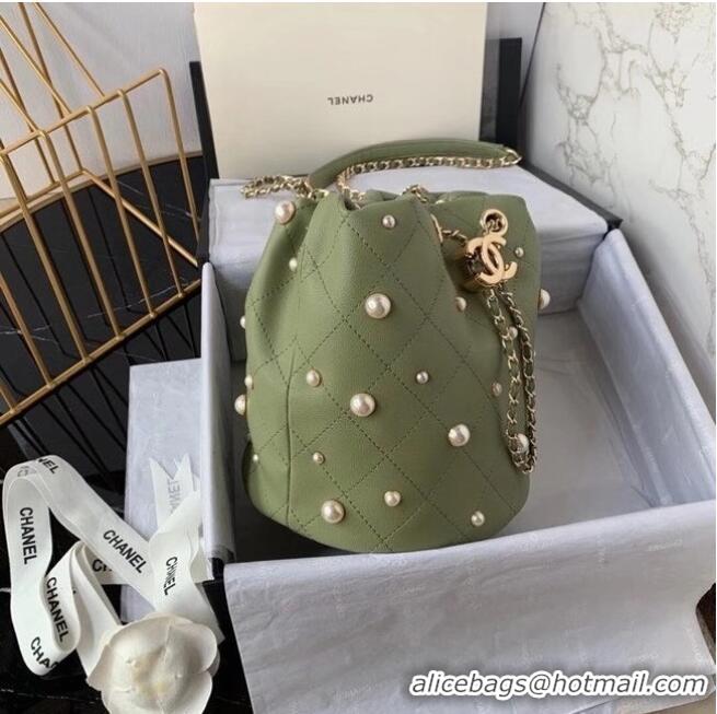 Super Quality Chanel small drawstring bag Lambskin & Gold Metal AS2322 green