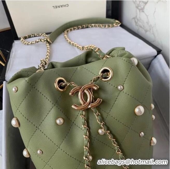 Super Quality Chanel small drawstring bag Lambskin & Gold Metal AS2322 green