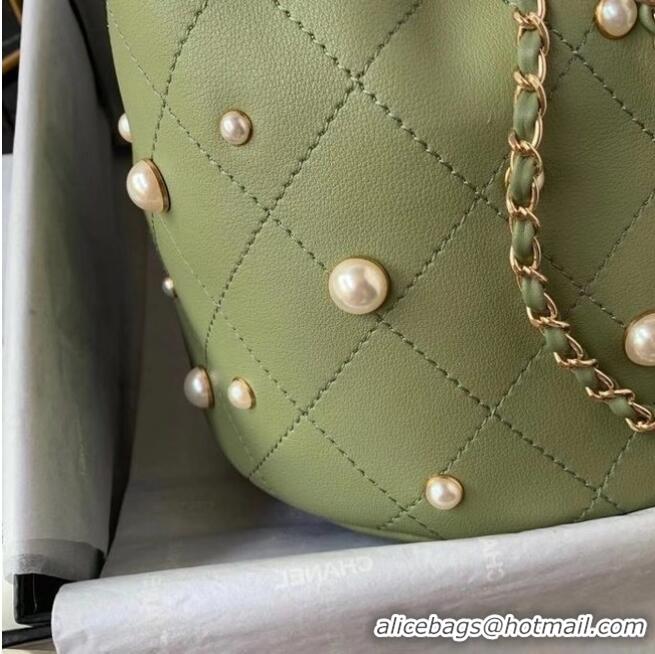 Super Quality Chanel small drawstring bag Lambskin & Gold Metal AS2322 green