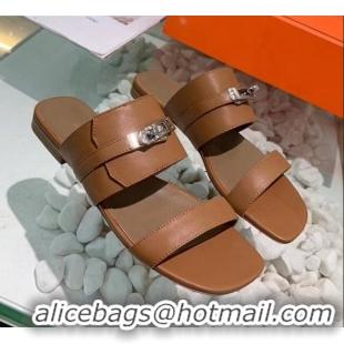 Popular Style Hermes Calfskin Avenue Sandal 040127 Brown