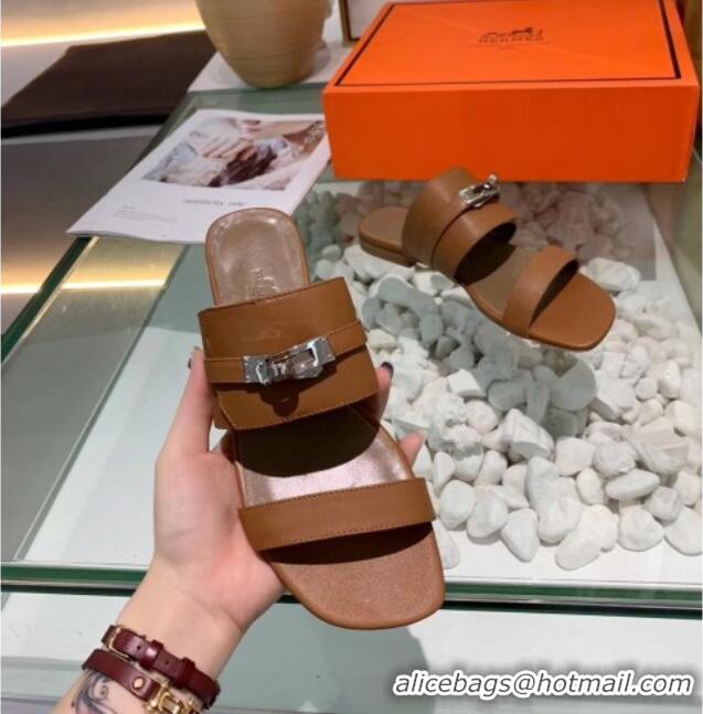 Popular Style Hermes Calfskin Avenue Sandal 040127 Brown