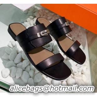 Top Design Hermes Calfskin Avenue Sandal 040127 Black