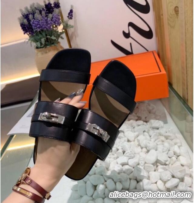 Top Design Hermes Calfskin Avenue Sandal 040127 Black