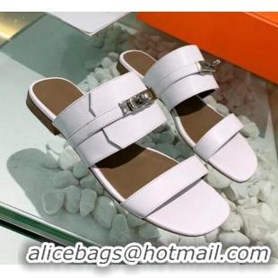 Good Looking Hermes Calfskin Avenue Sandal 040127 White